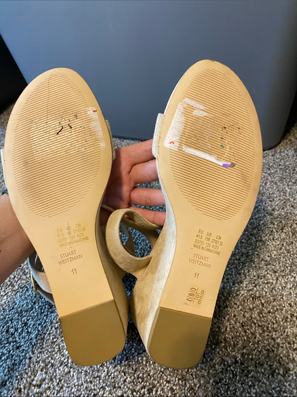 Stuart Weitzman Beige Suede Wedge Sandals - Picture 14 of 14